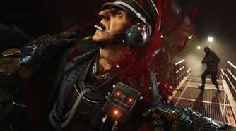 BJ Blazkowicz killing a Nazi commander with an axe in Wolfenstein 2: The New Colossus.