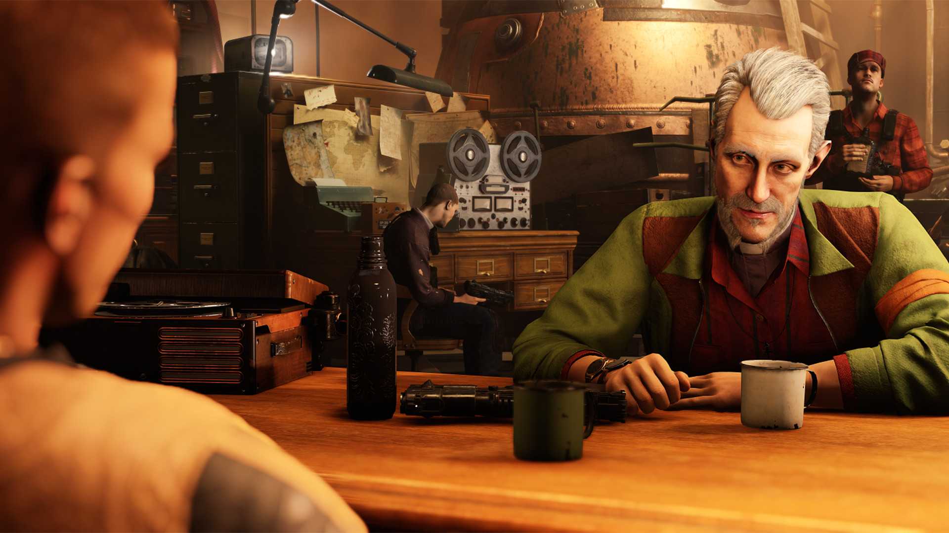 Characters having a conversation in Wolfenstein 2: The New Colossus.