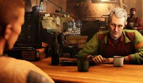 Characters having a conversation in Wolfenstein 2: The New Colossus.
