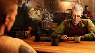 Characters having a conversation in Wolfenstein 2: The New Colossus.