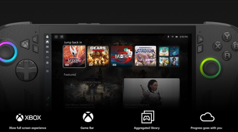 An up close of the xbox ally with text describing its features