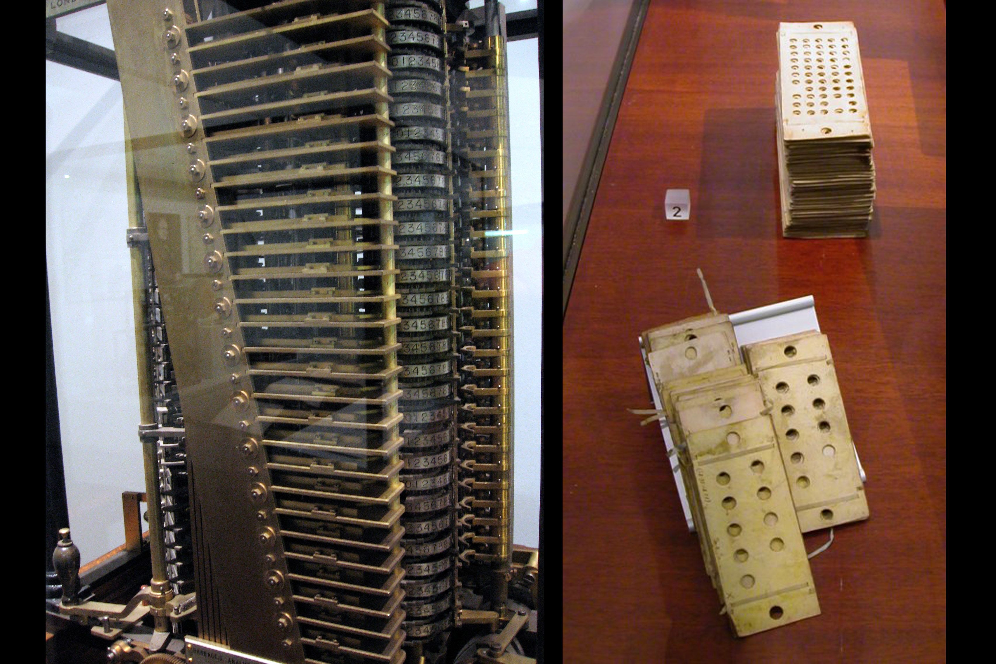 Analytical Engine Mill built in 1910 and punch cards used for programming