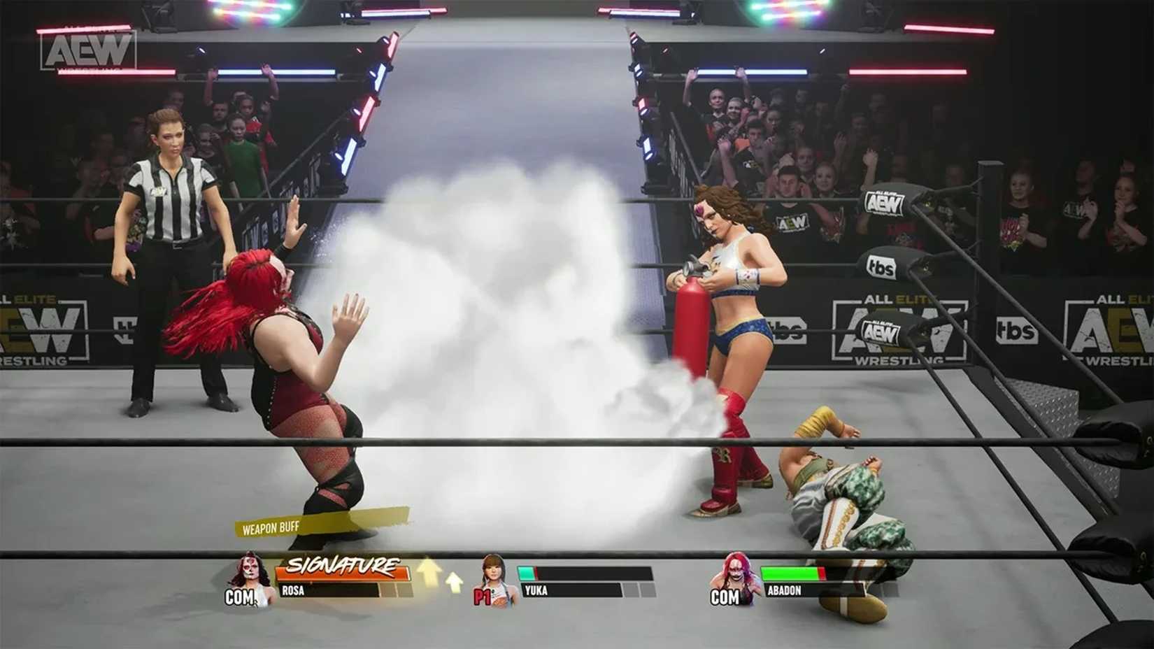 A screesnhot of a triple threat match in AEW: Fight Forever