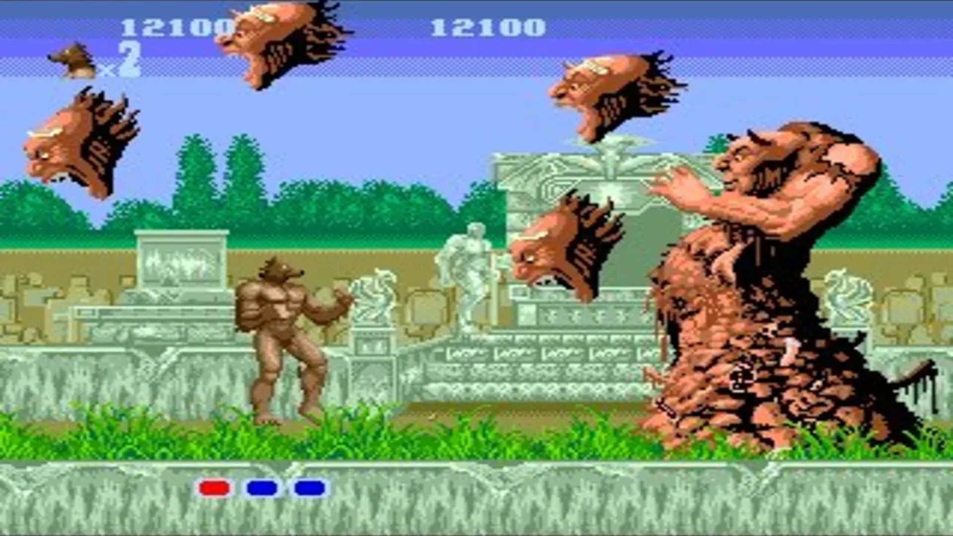 A screenshot of a boss fight in Altered Beast