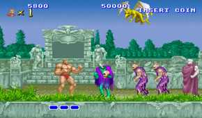 A screenshot of the gameplay from first stage of the arcade version of Altered Beast