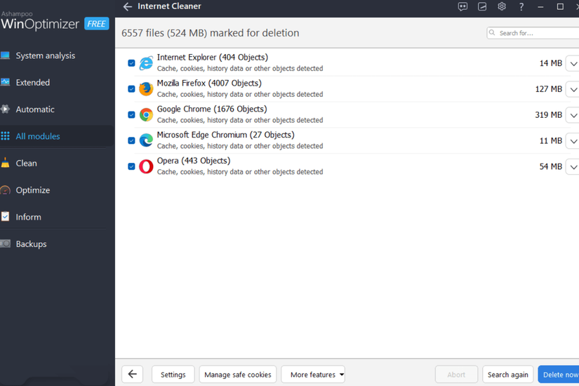 Screenshot of Ashampoo WinOptimizer