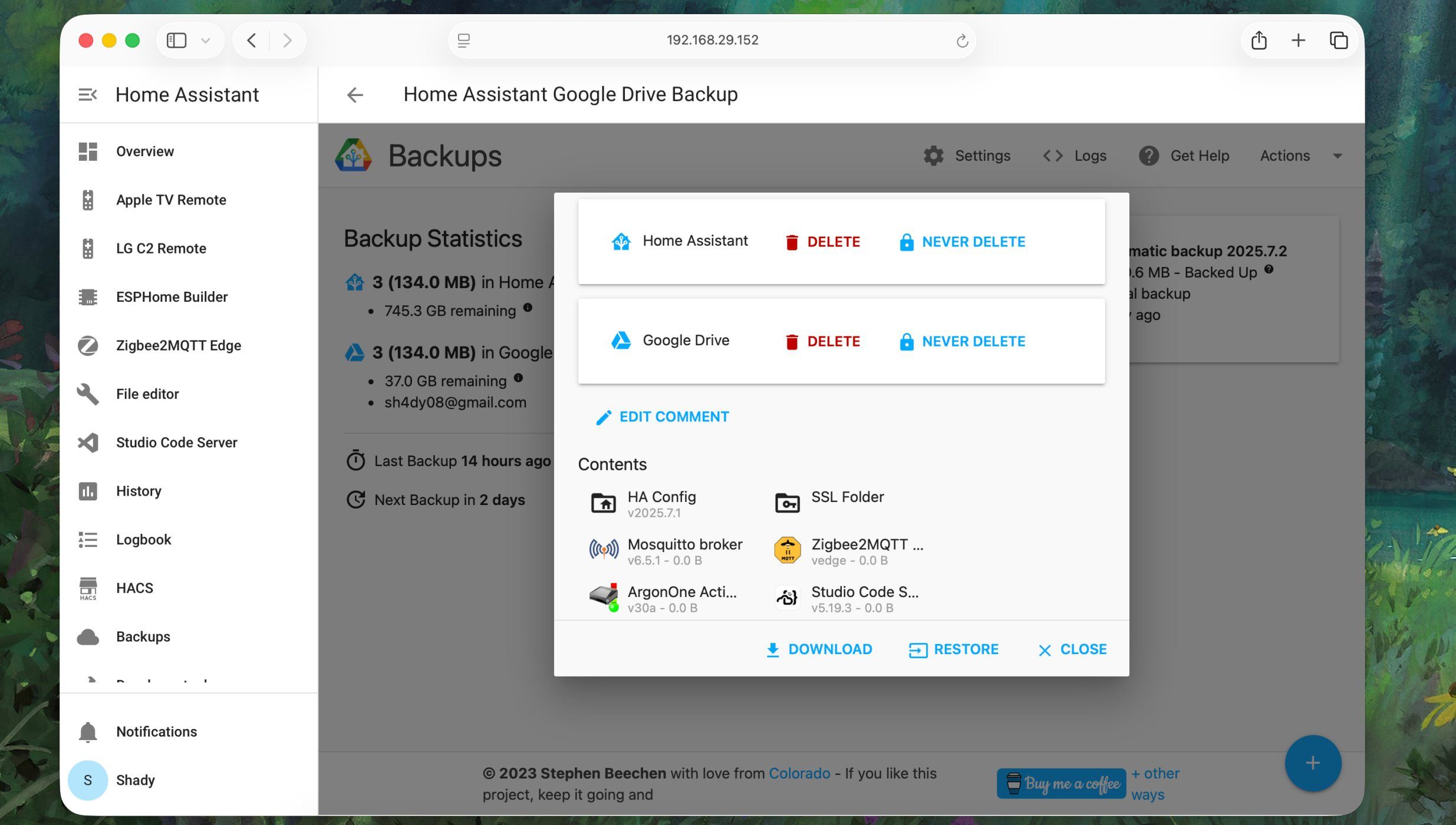 Backup options for Home Assistant