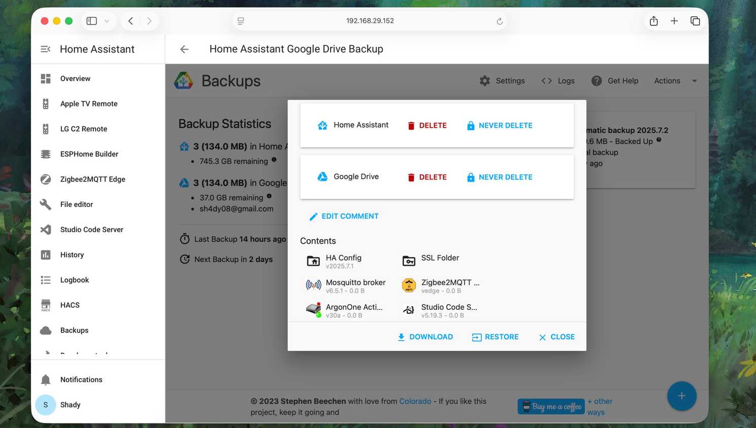 Backup options for Home Assistant