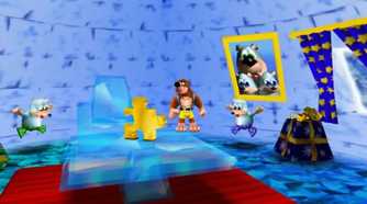 A screenshot of Banjo finding a Jiggy in Banjo-Kazooie