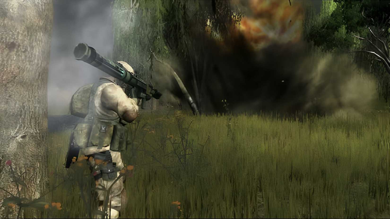 A soldier holding a bazooka in Battlefield 2: Modern Combat. 