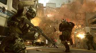 A gunfight in Battlefield 4.