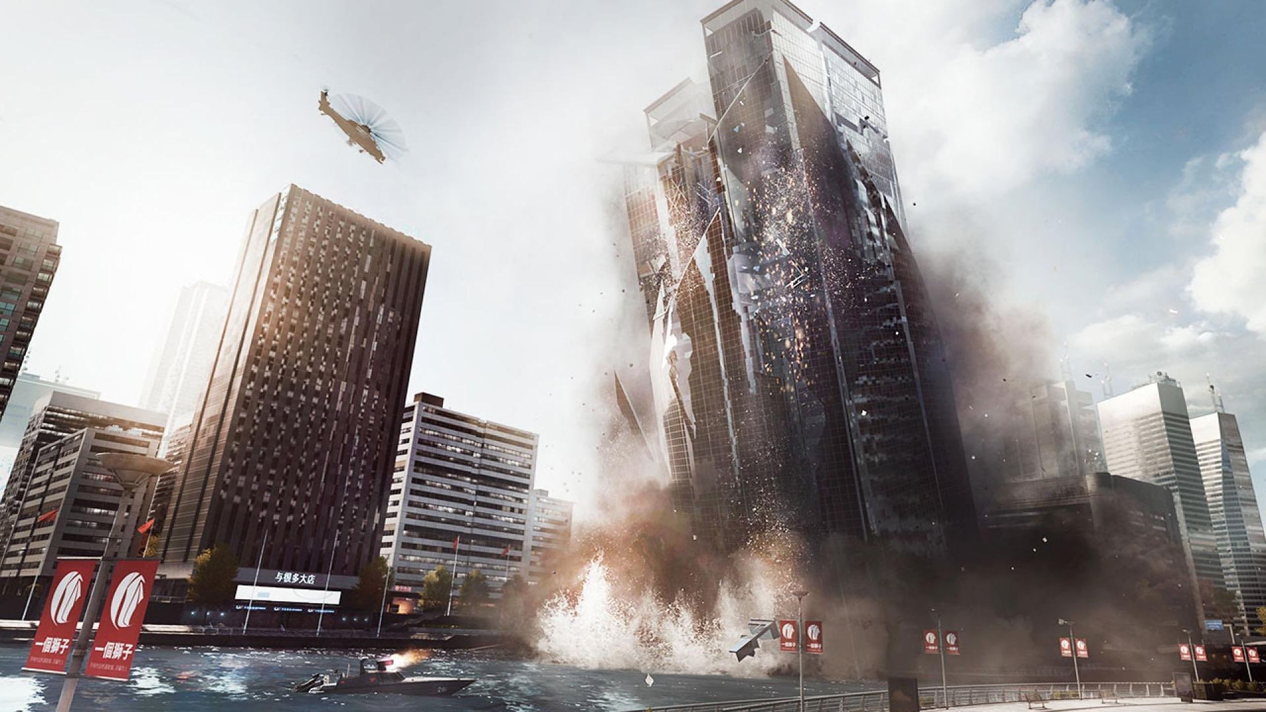 Skyscraper destruction in Battlefield 4.