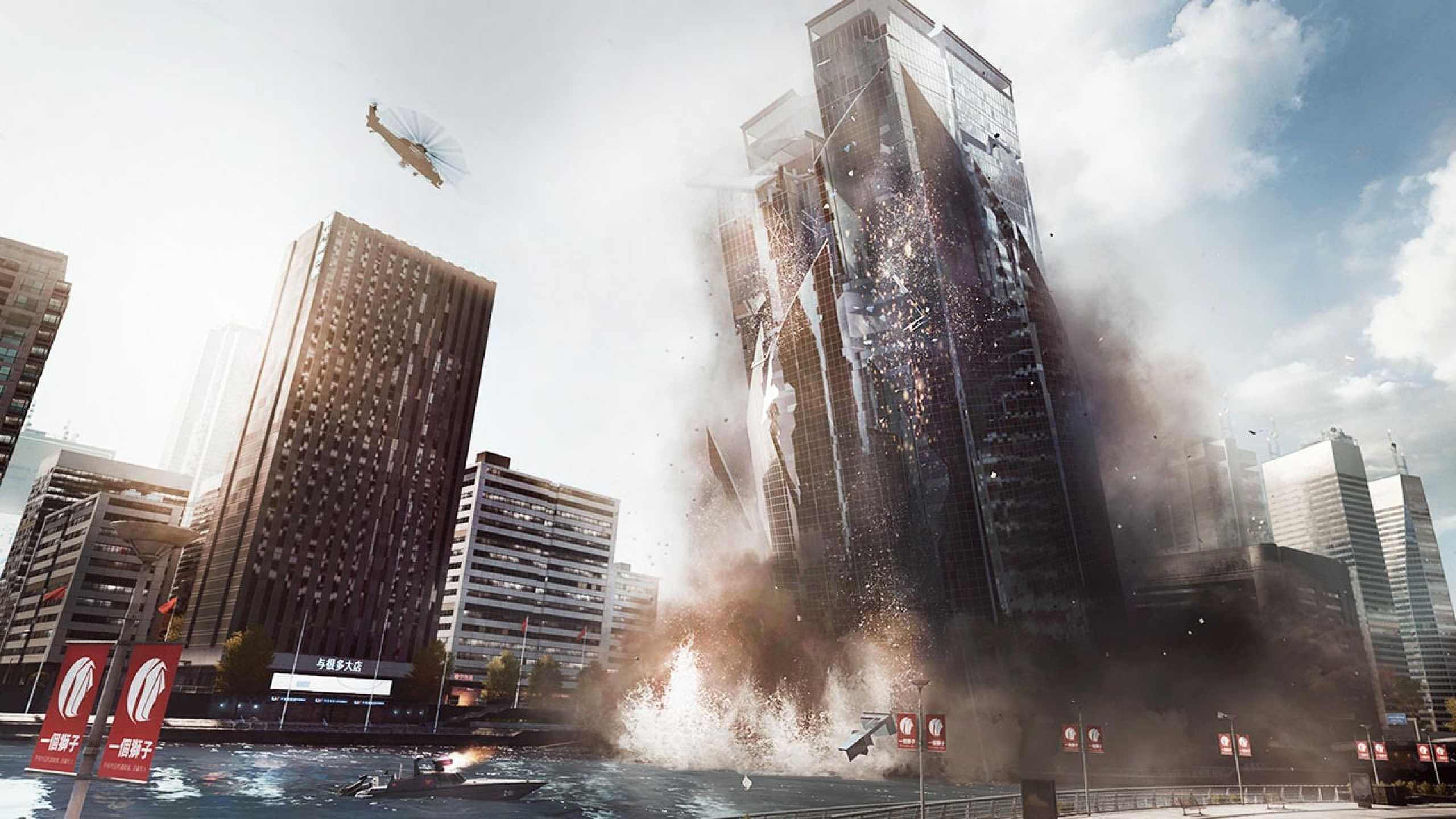 Skyscraper destruction in Battlefield 4.