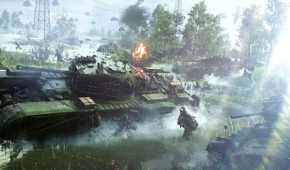 Tanks in a swamp in Battlefield V.