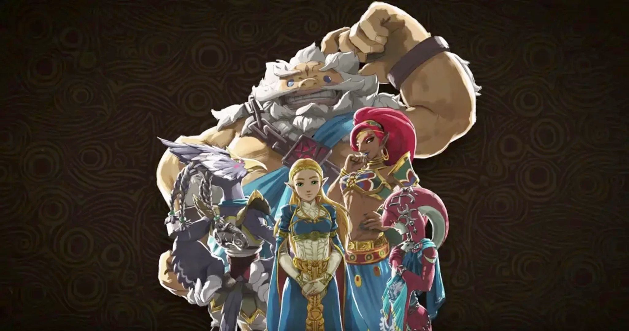 A shot of the heroes from the Champions Ballad DLC in The Legend of Zelda: Breath of the Wild
