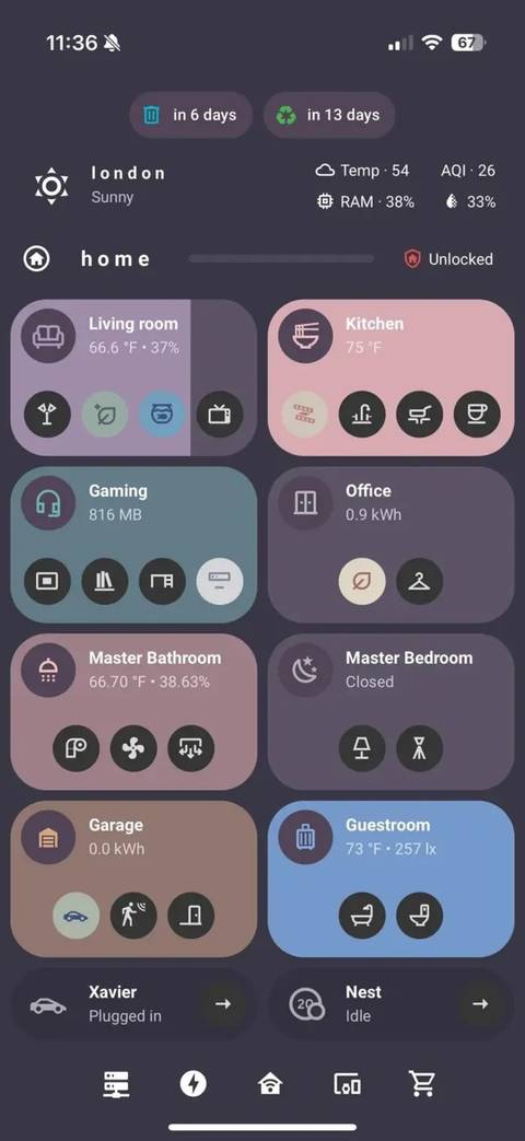 A screenshot of the bubble dashboard for mobile showing the home screen