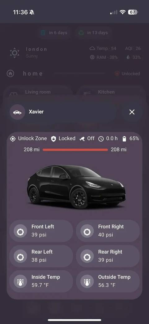 A screenshot of the bubble dashboard for mobile showing Tesla stats