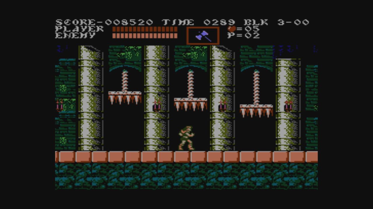 castlevania 3 in the castle beneath spikes