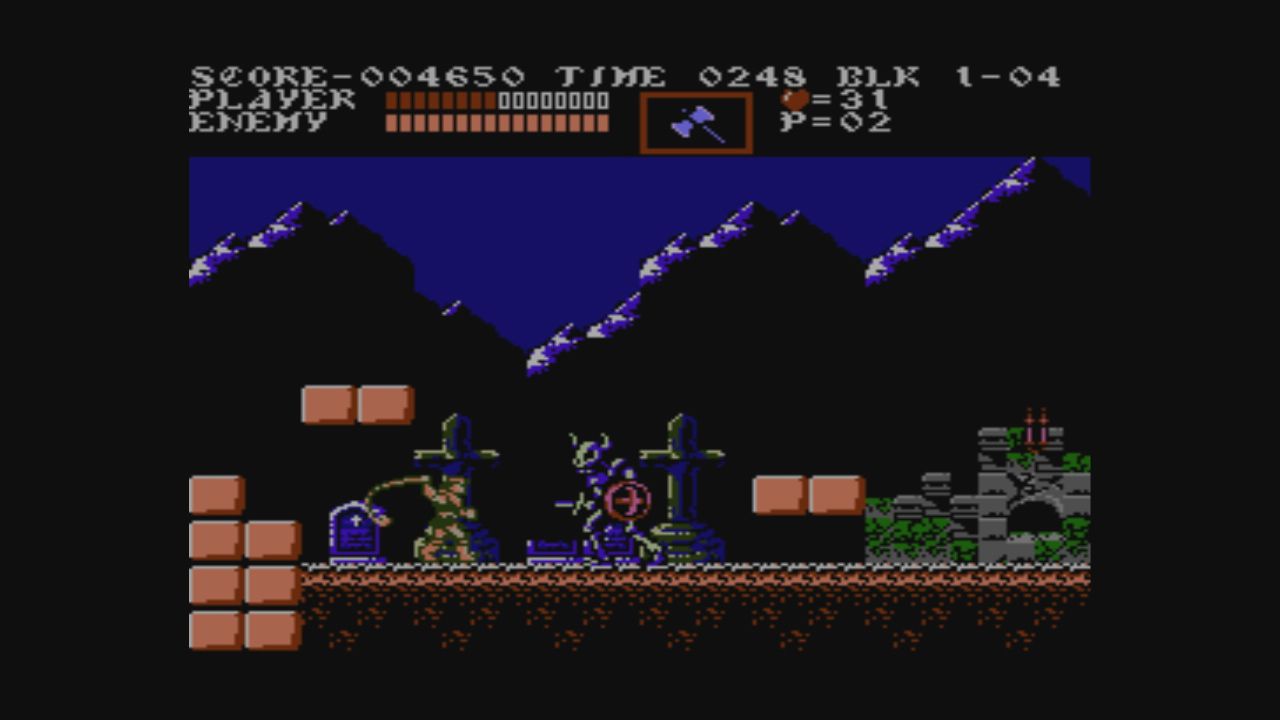 castlevania 3 whipping skeleton in cemetary