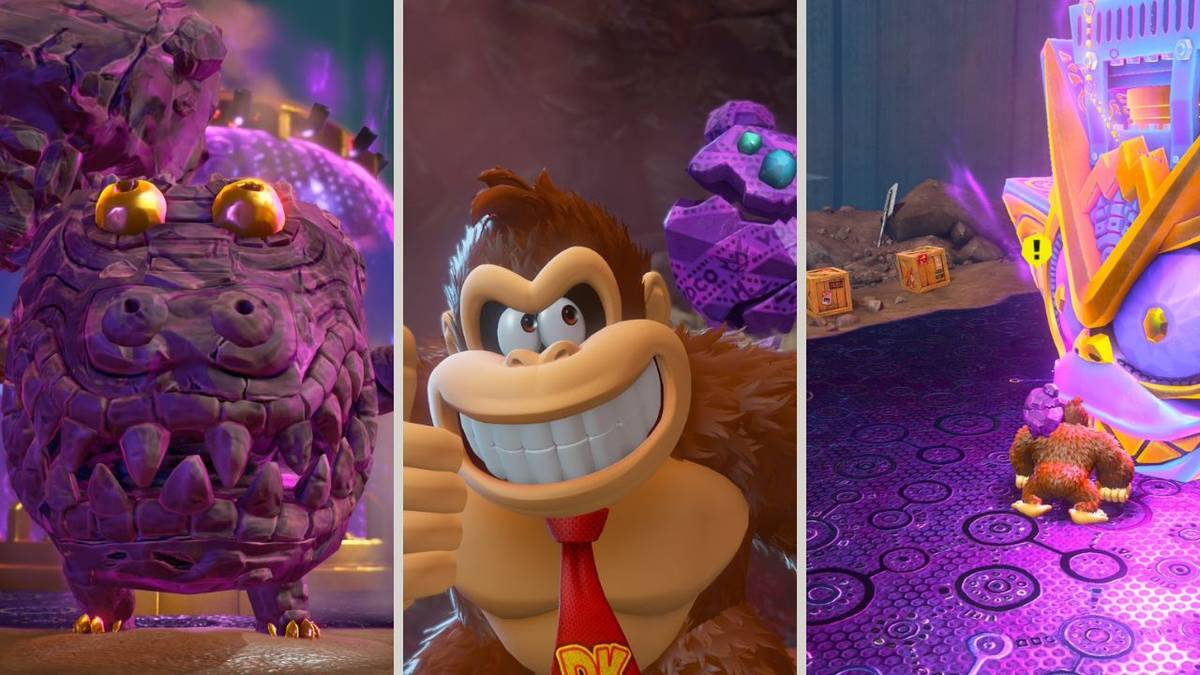 a collage of Donkey Kong Banaza images