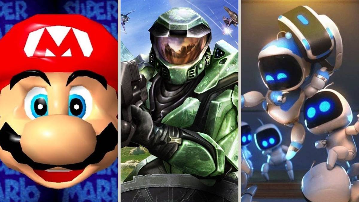A collage of the best launch games, including Halo: Combat Evolved, Super Mario 64, and Astro's Playroom