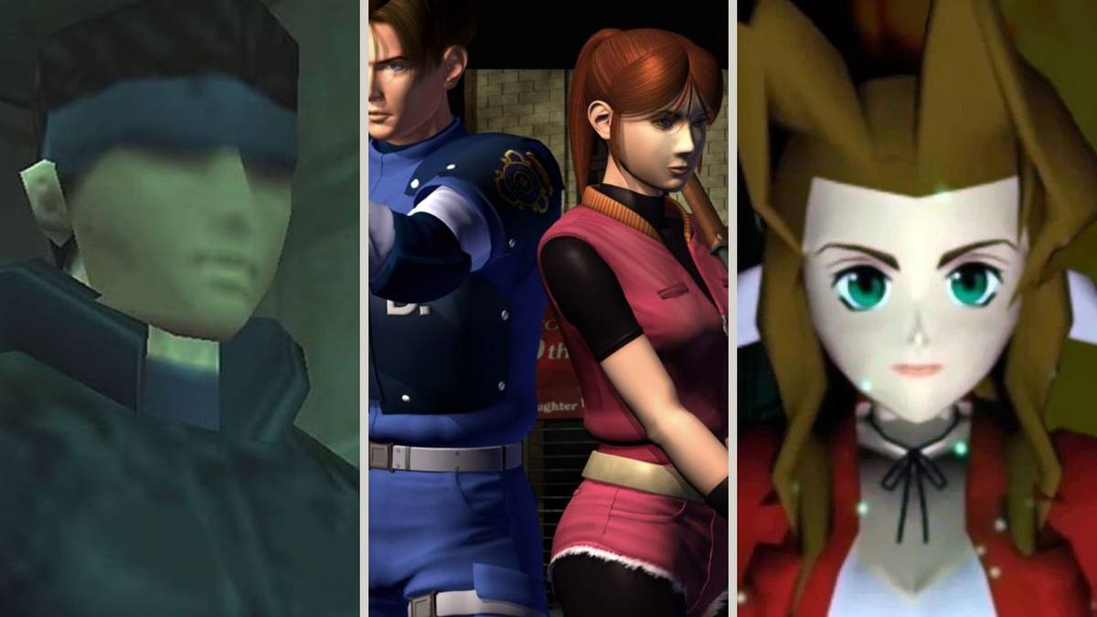  A collage of the best PS1 games of all time, including MGS, FF7, and RE2