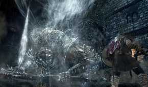 A boss fight in Dark Souls III.