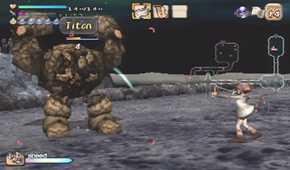 A screenshot of combat against a golem in Dark Cloud