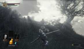 A screenshot of a character in the world during gameplay from Dark Souls III