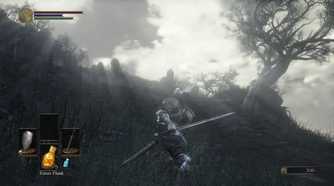 A screenshot of a character in the world during gameplay from Dark Souls III