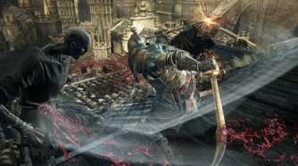 A screenshot of combat with a small enemy during gameplay from Dark Souls III