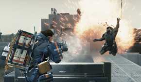 Sam Porter Bridges causing an explosion in a mule outpost in Death Stranding: Director's Cut.