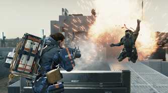 Sam Porter Bridges causing an explosion in a mule outpost in Death Stranding: Director's Cut.