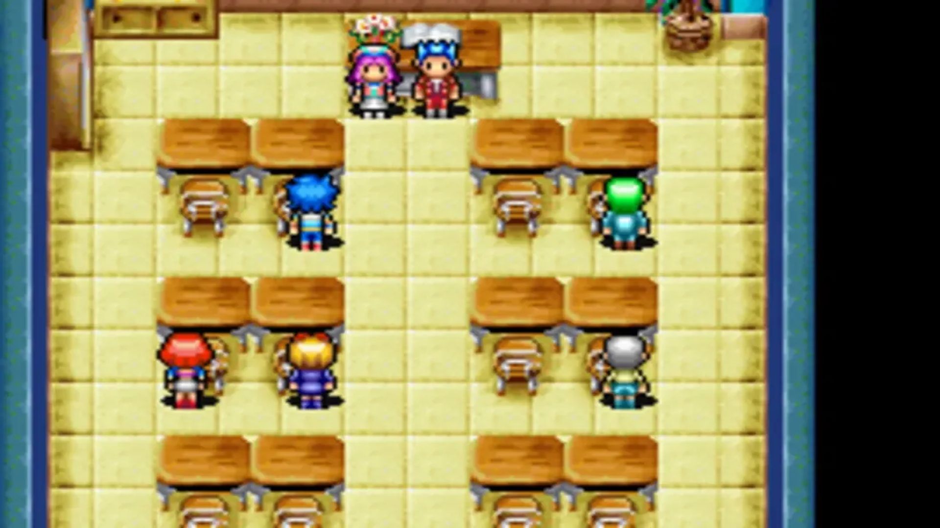A screenshot of the characters in a school classroom in DemiKids Dark Version