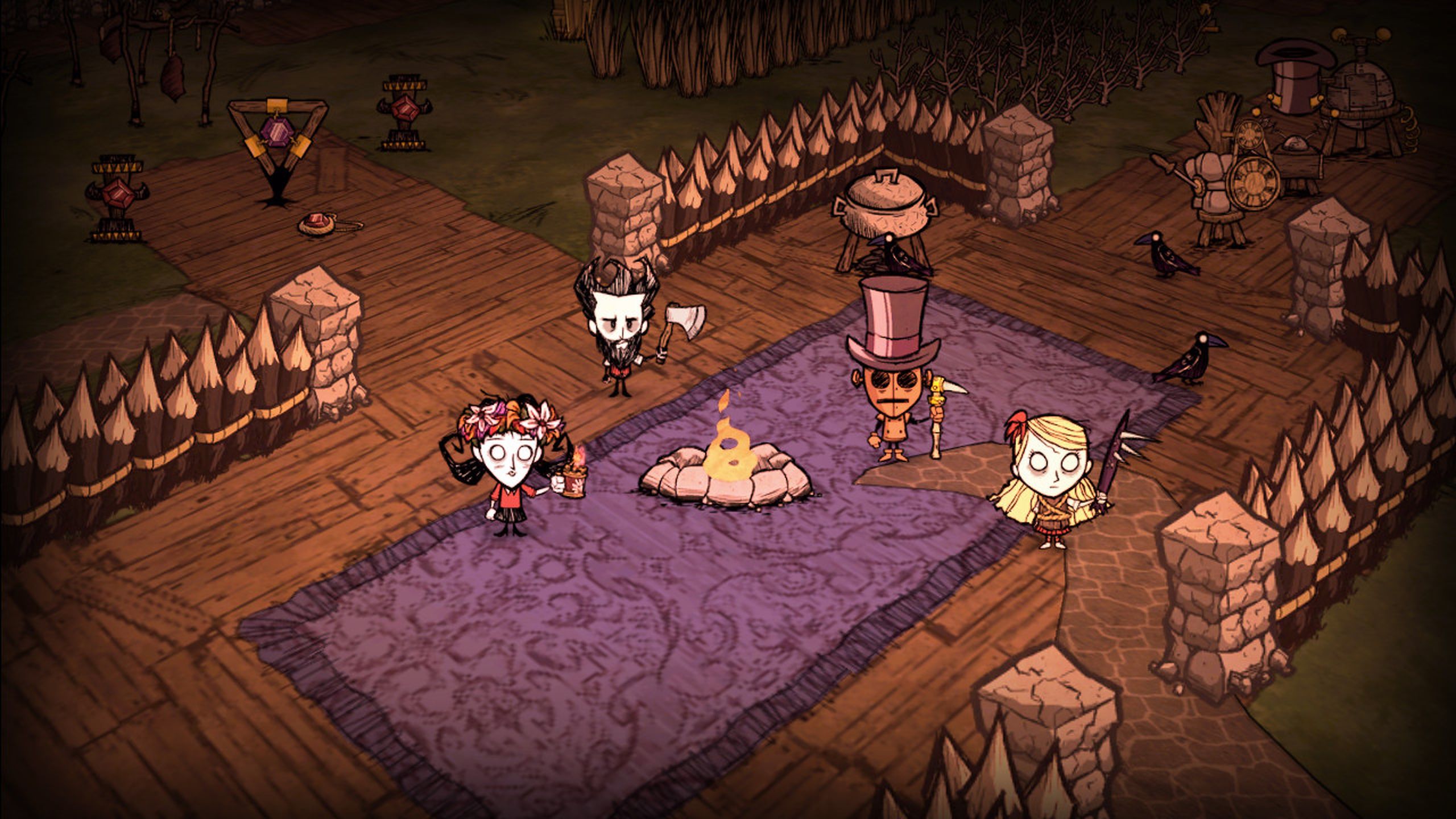 A fortified base in Don't Starve Together.