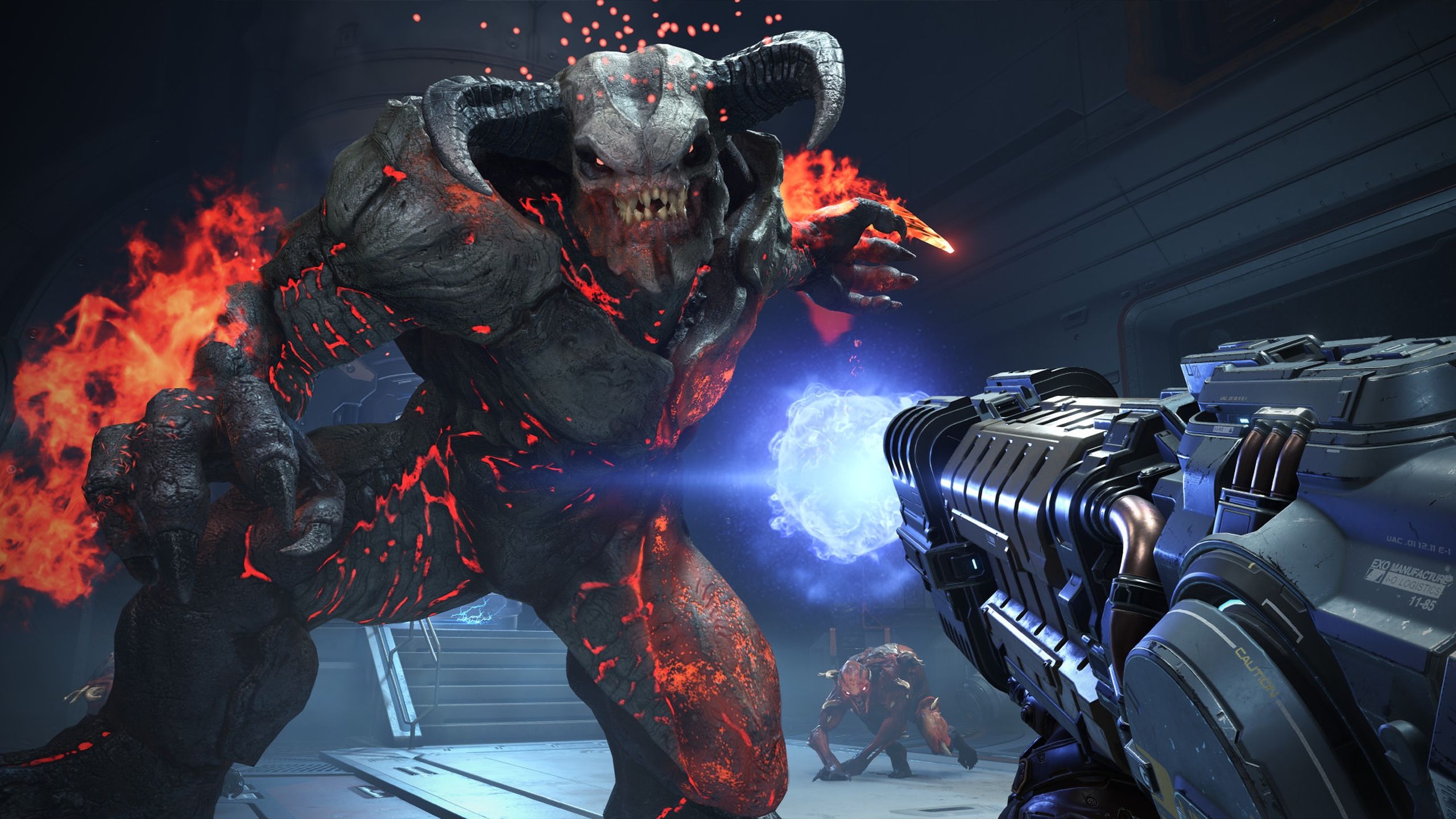 A baron of hell attacking the Slayer in Doom Eternal.