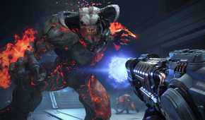 A baron of hell attacking the Slayer in Doom Eternal.