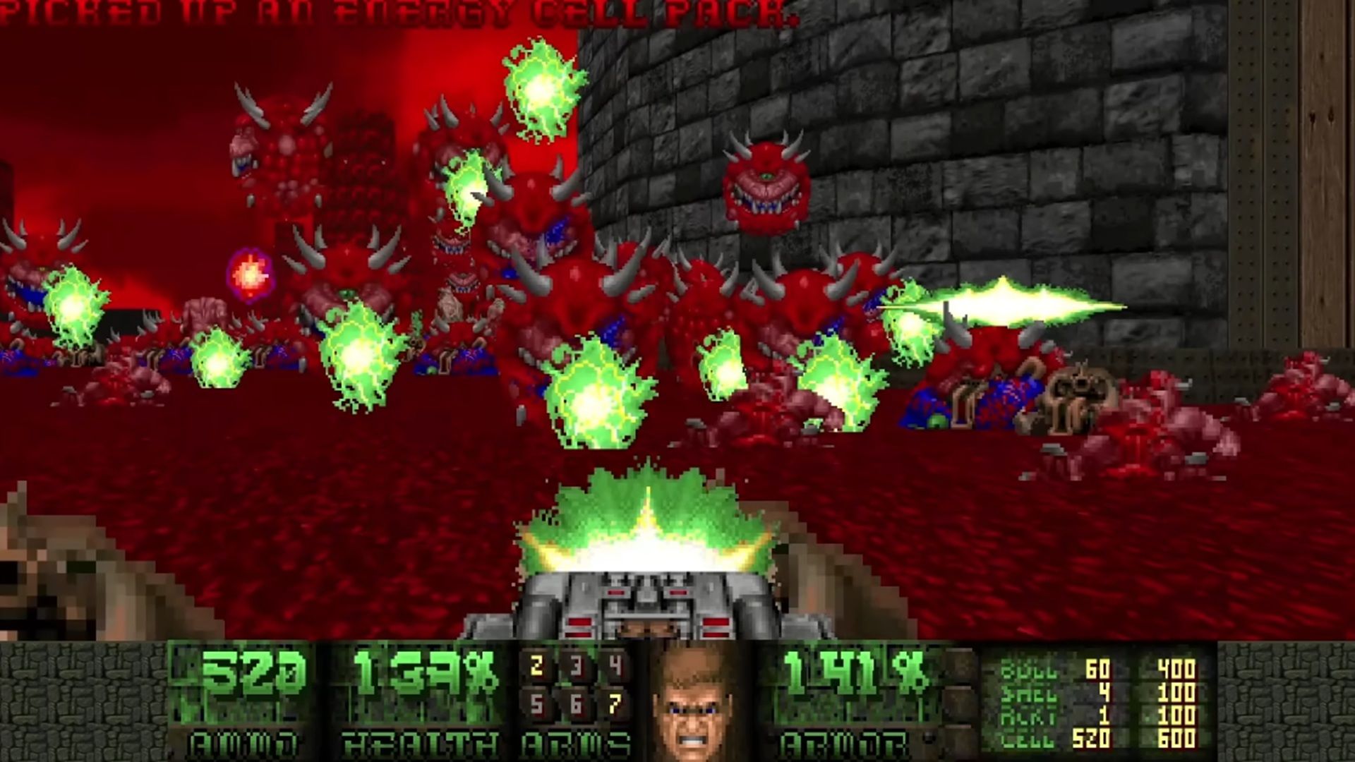 A screenshot of the BFG 9000 being used in Doom