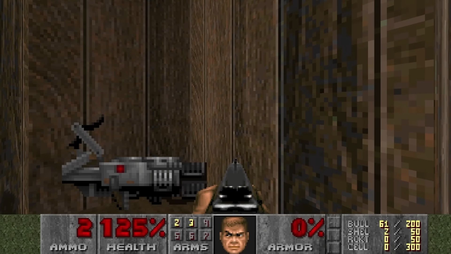 A screenshot of the BFG 9000 being found in Doom
