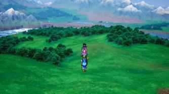 A screenshot of gameplay exploring the world map in Dragon Quest III HD-2D Remake