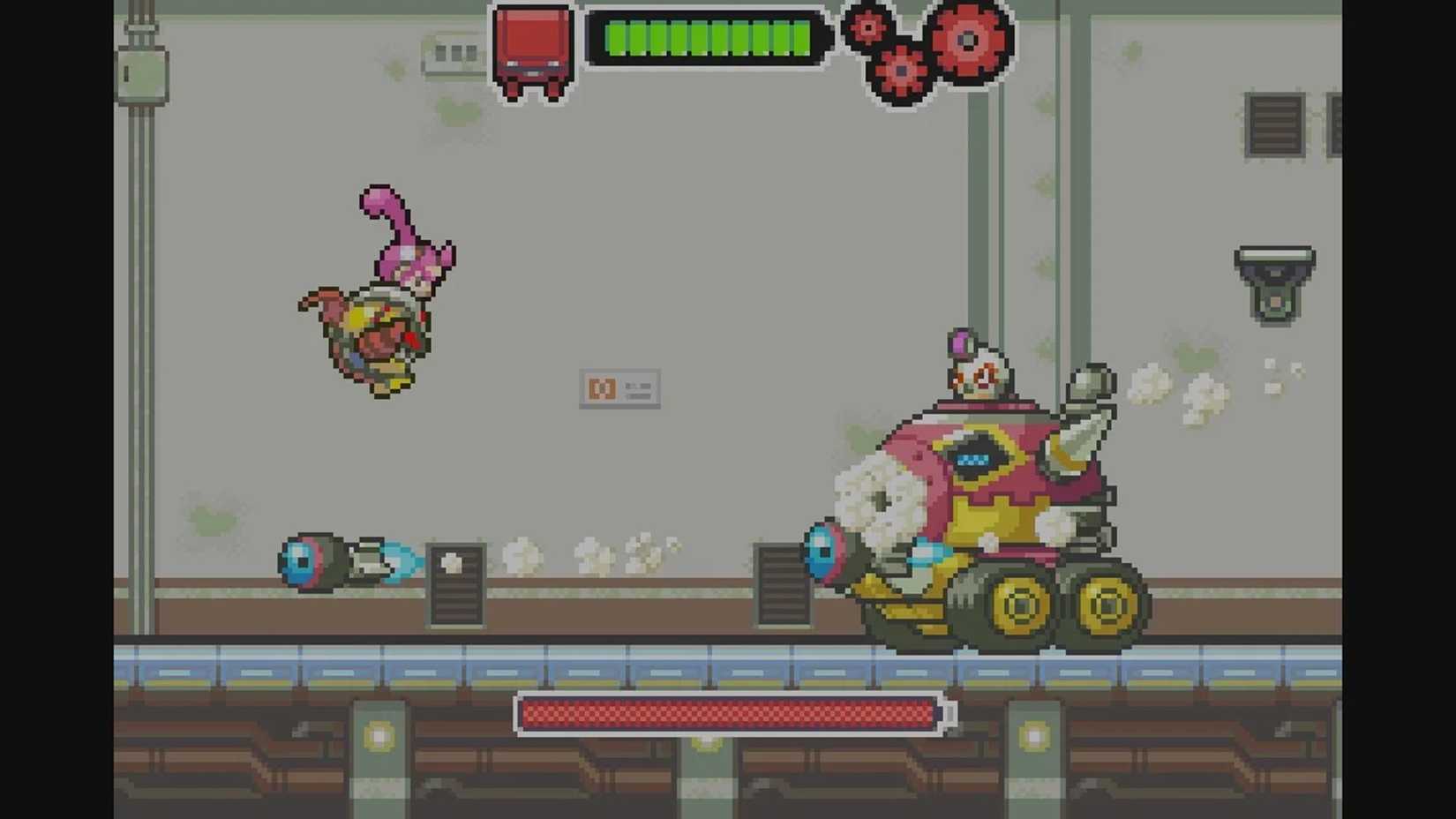 A screenshot of Jill battling an enemy in Drill Dozer