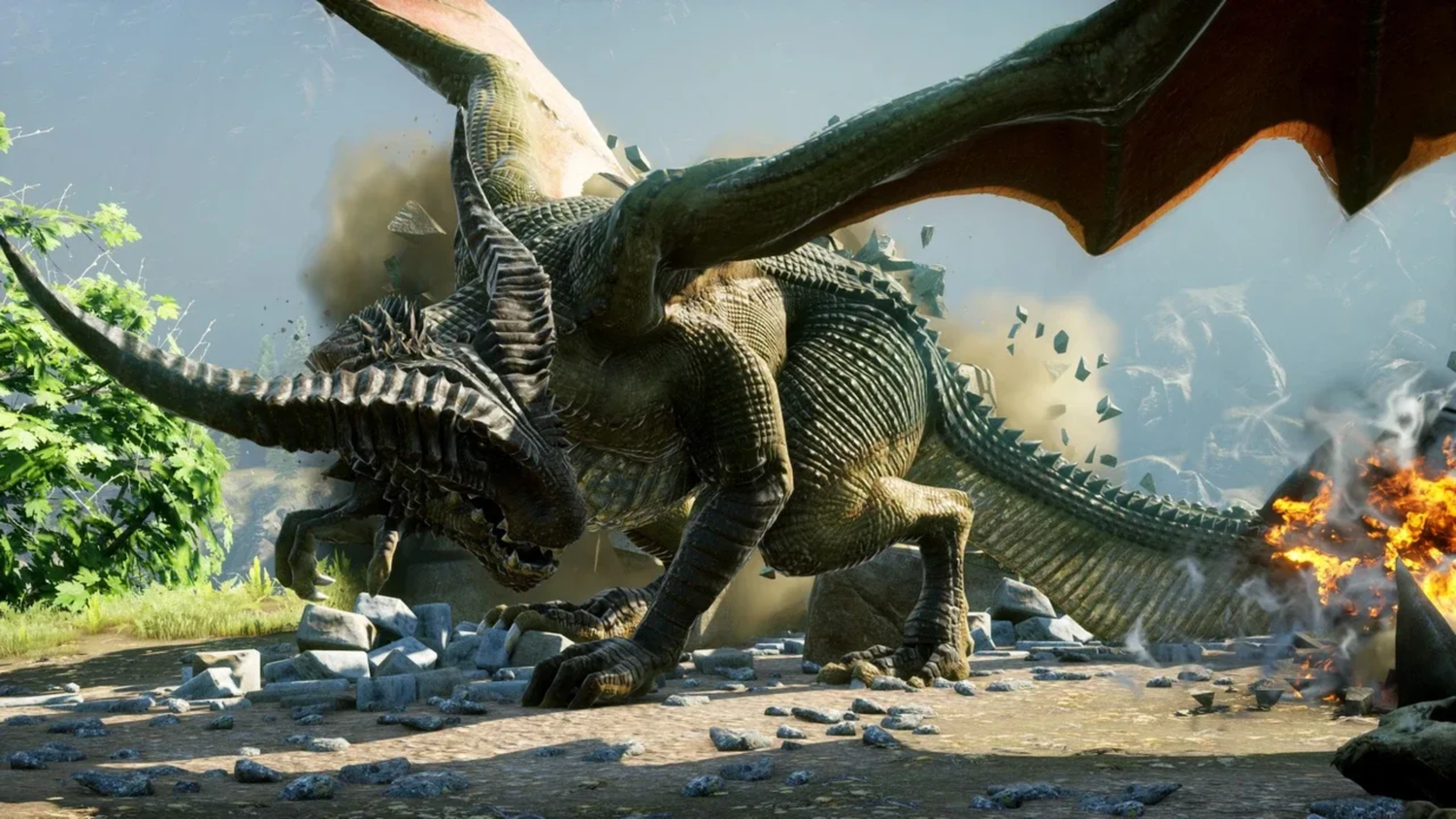 A green dragon in battle