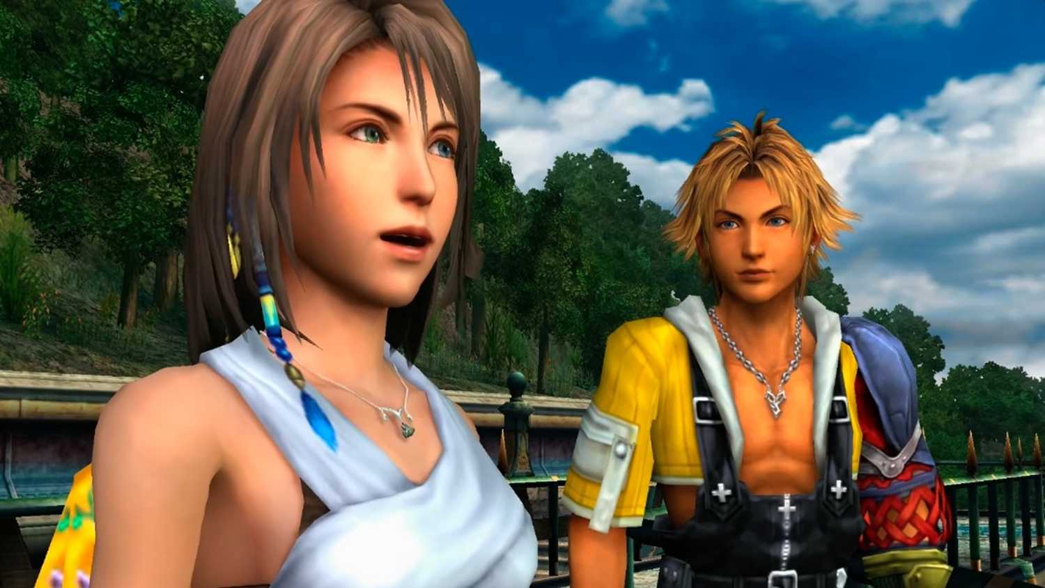 A screenshot of gameplay during the Tidus Laugh cutscene in Final Fantasy X.