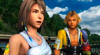 A screenshot of gameplay during the Tidus Laugh cutscene in Final Fantasy X.