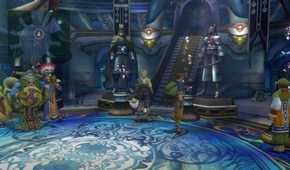 A screenshot of Tidus at a temple during gameplay from Final Fantasy X