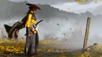 A screenshot from Ghost of Yotei, showing Atsu returning to her village.