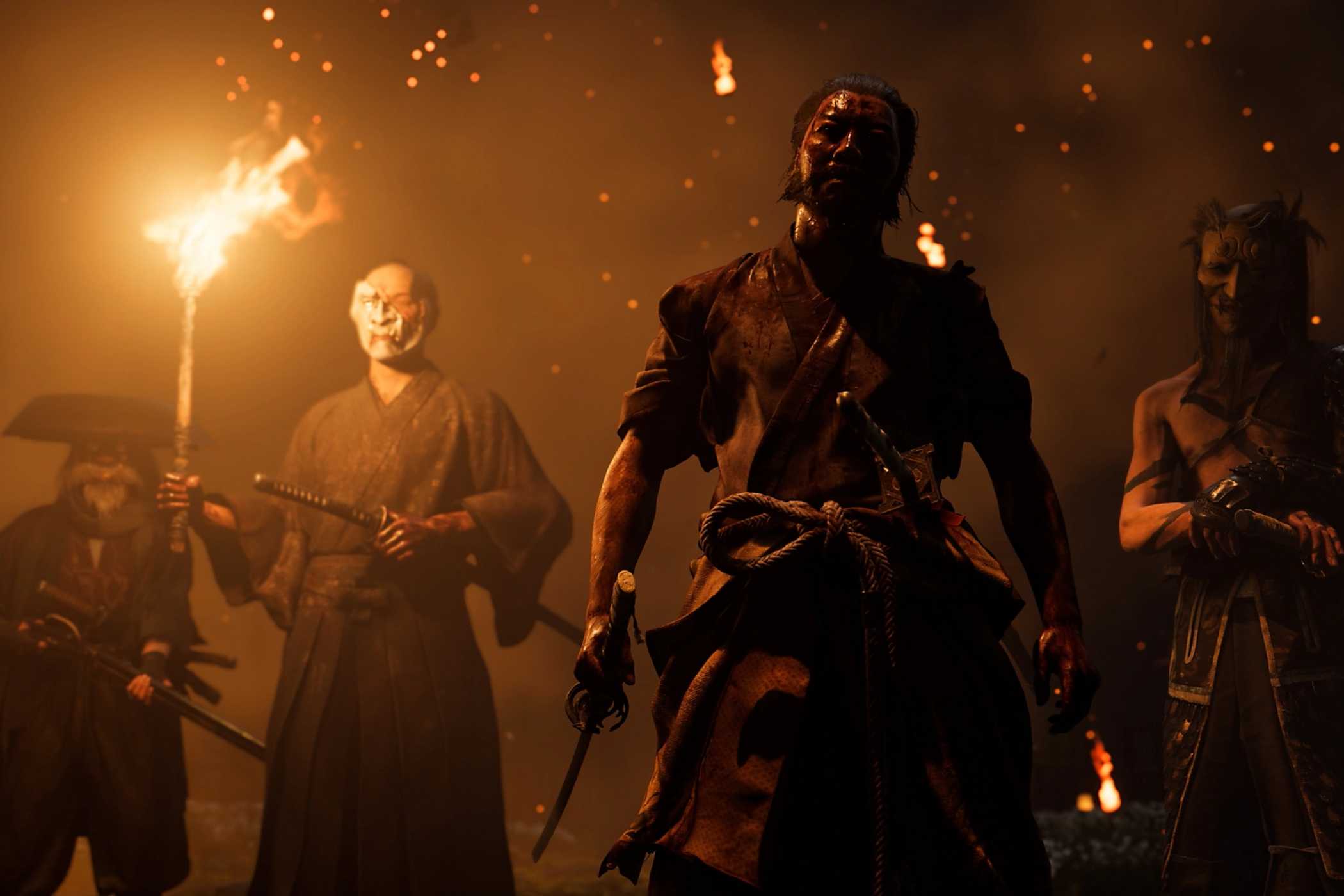 A screenshot from Ghost of Yotei, showing the Yotei Six.