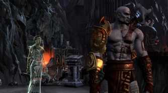 A screenshot of Kratos talking to Athena in God of War III