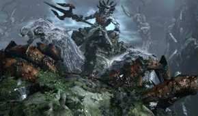 A screenshot of Kratos fighting Posideon in God of War III
