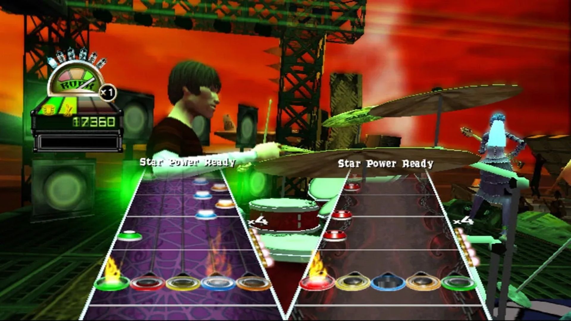 A screenshot of gameplay from Guitar Hero World Tour